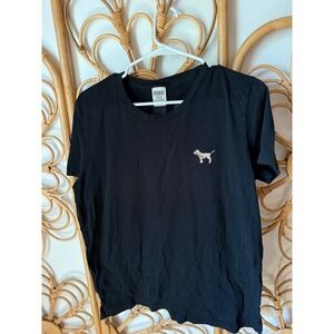 Vintage Pink Victoria's Secret Black Sequin Logo T-Shirt Womens M Short Sleeve